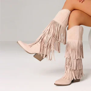 Slim Calf Fringed Knee-High Cowboy Boots